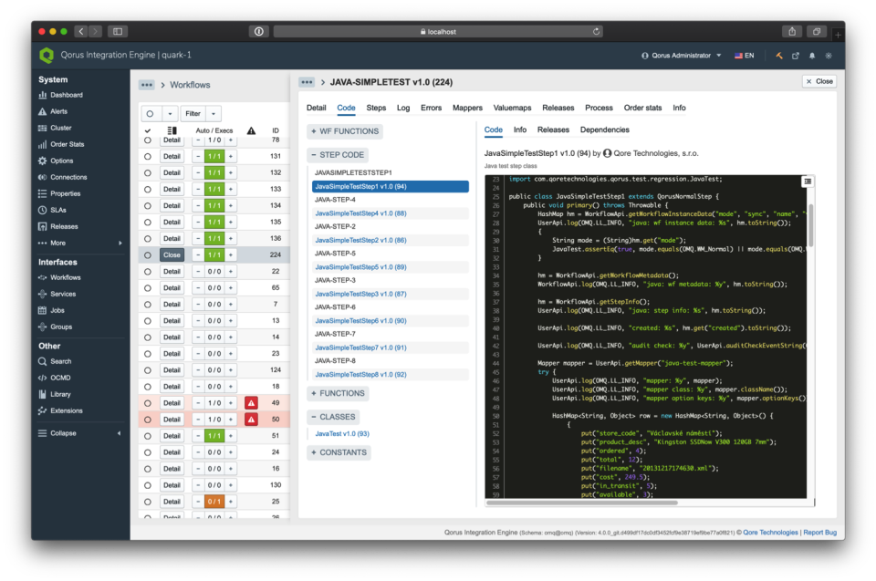 screenshot of Qorus Integration Engine